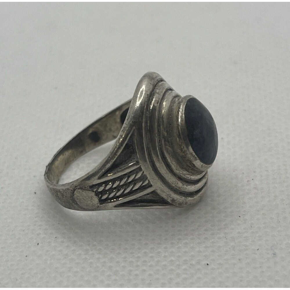 Mexican 925 Sterling Silver Blue Dome Ring / Size 9 19mm